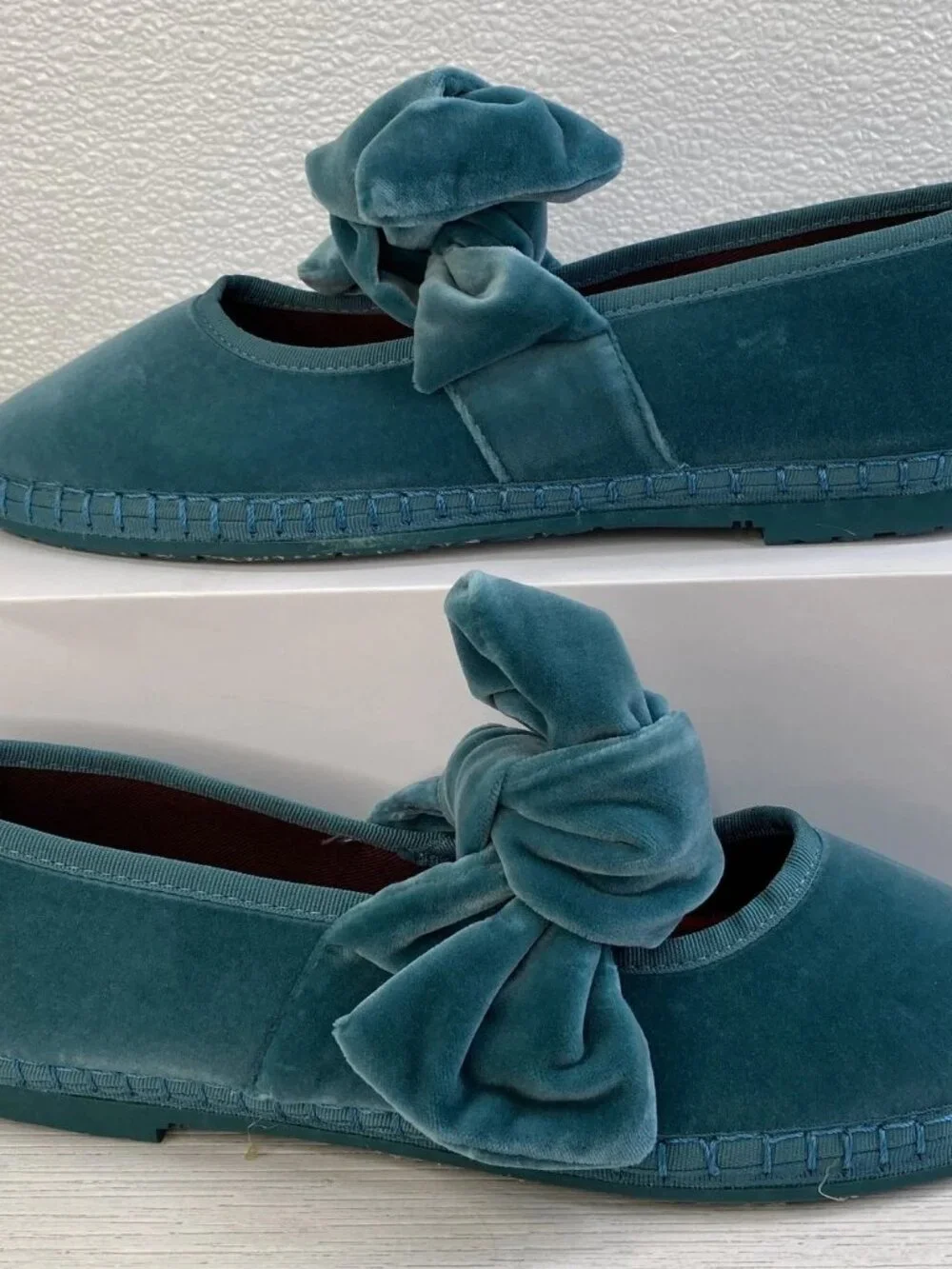 Flabelus Lady Lyra Women's Size US9-9.5 EU40 Velvet Teal Green Casual Bow Flats